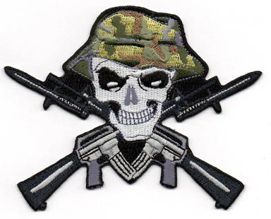 Military Sniper Skull & Guns Patch: Military Sniper Skull & Guns Patch, patch measures approx 4 inches.