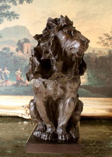 ENORMOUS 50LB Bronze Lion with Blowing Mane: Lion with Blowing Mane Bronze Sculpture After Barye 19H x 25W x 9D 50lbs This bronze sculpture was produced using the "Lost Wax" casting method. The "Lost Wax" Cast method is the most precise metal