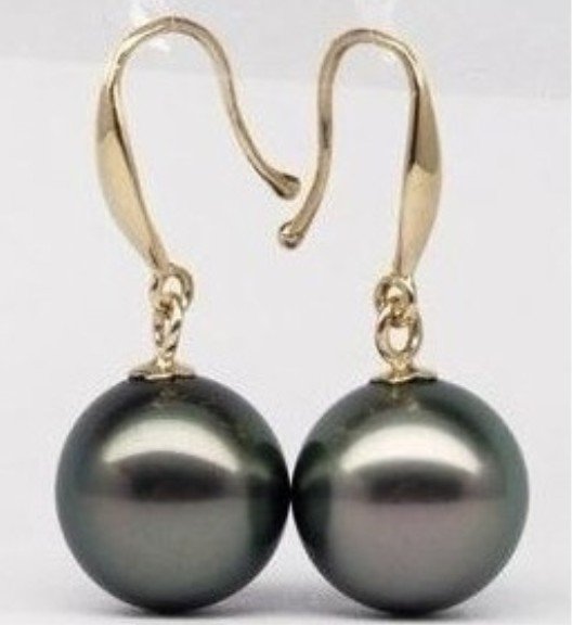Stunning Tahitian Black Pearl Dangle Earrings: Stunning Tahitian Black Pearl Dangle Earrings, pearl size approx 9-10 mm round, 14k gold earrings.