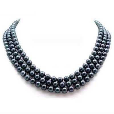 Lovely Tahitian Natural Black Pearl Necklace: Lovely Tahitian Natural Black Pearl Necklace, pearls measure appox 8-9 mm, necklace is strung on double silk threads, knotted between each pearl for security and durability.