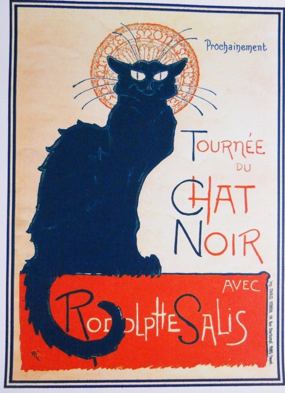 Chat Noir 1896 The Black Cat French Theater Poster: Reproduction Chat Noir 1896 The Black Cat French Theater Caberet Poster. The print is on a 11"x 17" cloth canvas with very clear, vibrant colors.
