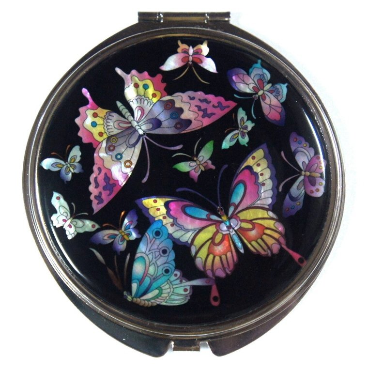 Compact Mirror Mother of Pearl Butterfly Design: Compact Mirror Mother of Pearl Butterfly Design