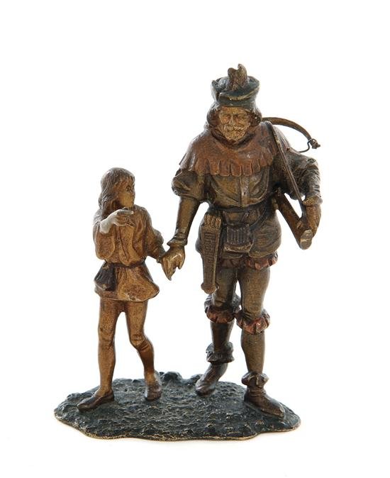 Bergman Cold Painted Medieval Bronze Figures: Bergman Cold Painted Medieval Bronze Figures. Franz Xavier Bergman (Austrian, 1861-1936). Small cold-painted bronze, foundry marked on underside. H3" W2". Provenance: Jacksonville, Florida private col