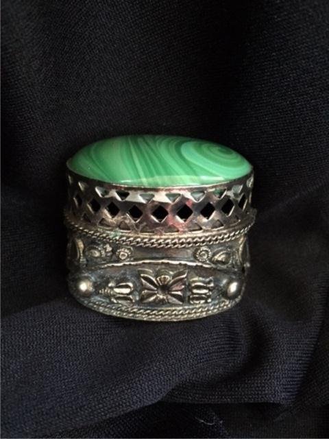 Persian Silver Malachite Glass Cabochon Box (1 of 3)