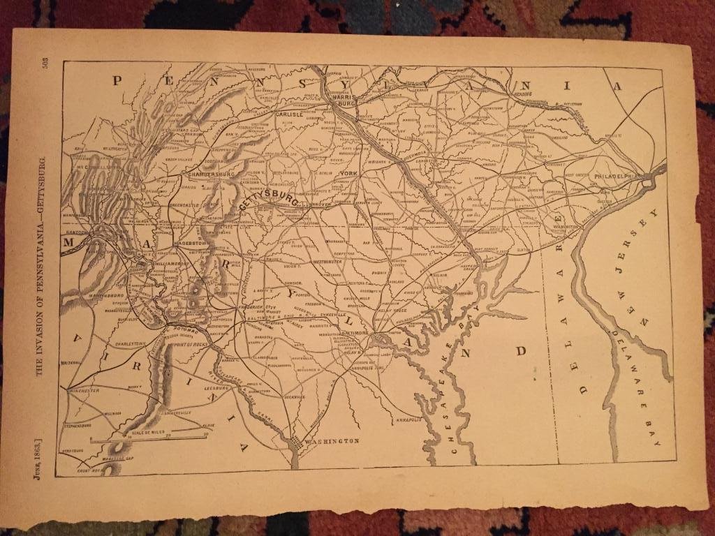 19thc Civil War Map, Invasion of Pennsylvania (1 of 2)