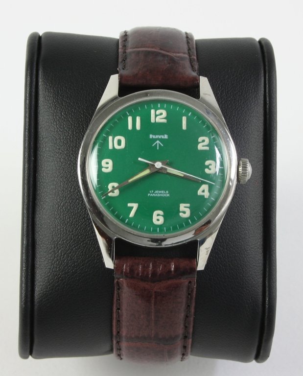 Authentic HMT Stainless Steel Military Lume Watch: Authentic & Rare! Vintage ( 1973- 1983 ) HMT Military Lume Watch. Hand-winding Movement. Shock Proof, Stainless Steel Case. Analog Display. 17 Jewels. Glows In The Dark! Rare Green Face! Good working 