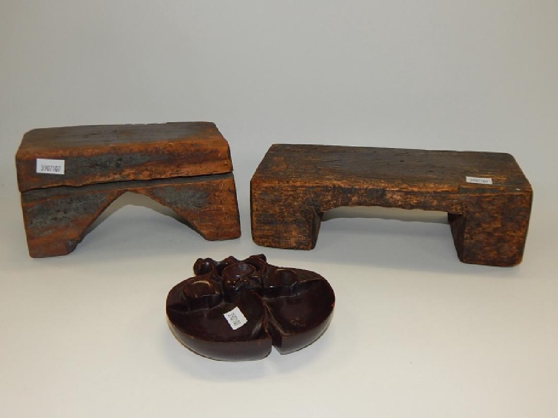 TWO CHINESE PILLOWS AND WOODEN DISH (1 of 2)
