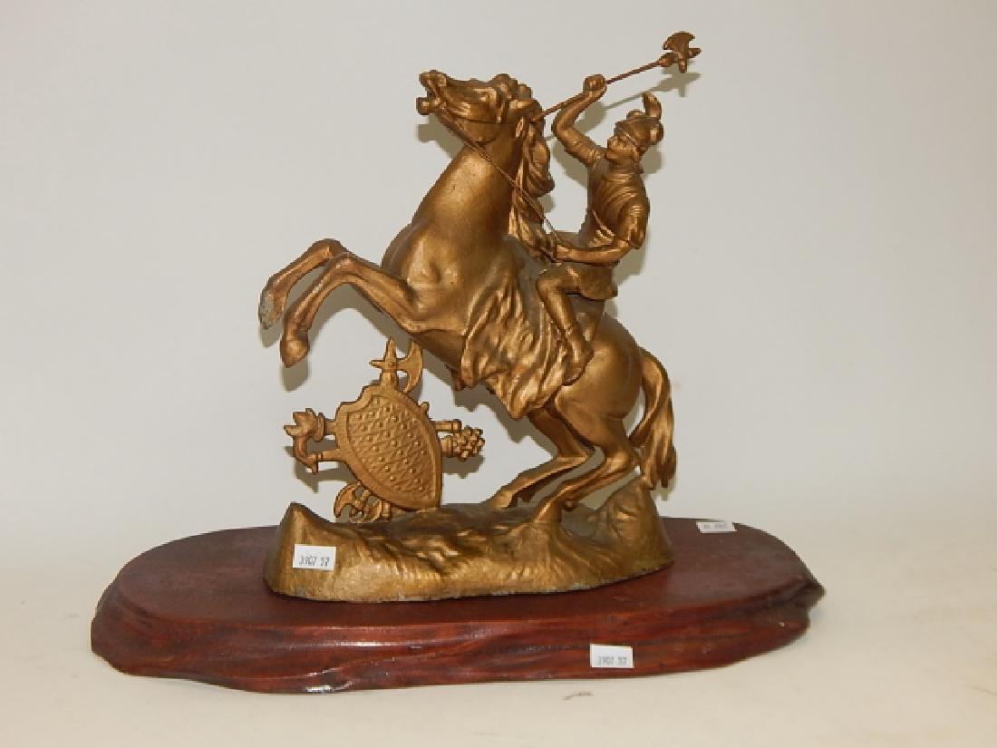 WHITE METAL STATUE "MAN ON A HORSE" (1 of 4)