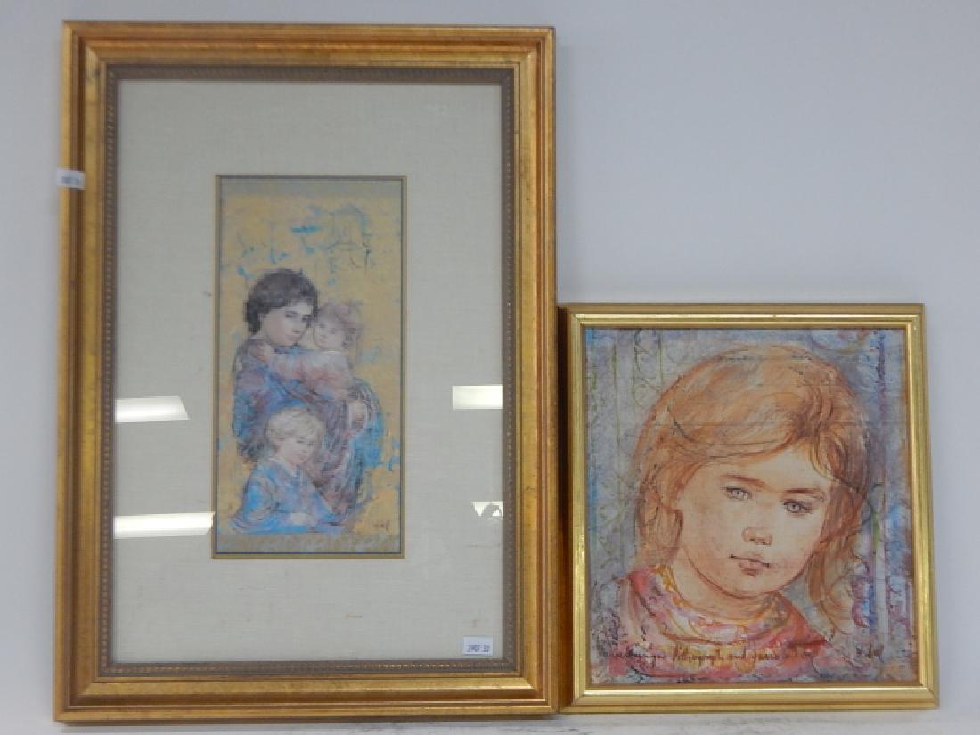 TWO HIBEL PRINTS: MICHELLE AND CHILDREN #1881. SIGNED HIBEL. 10 AND 3/4" BY 5 AND 1/4". OTHER IS 10" BY 9 AND 1/4"
