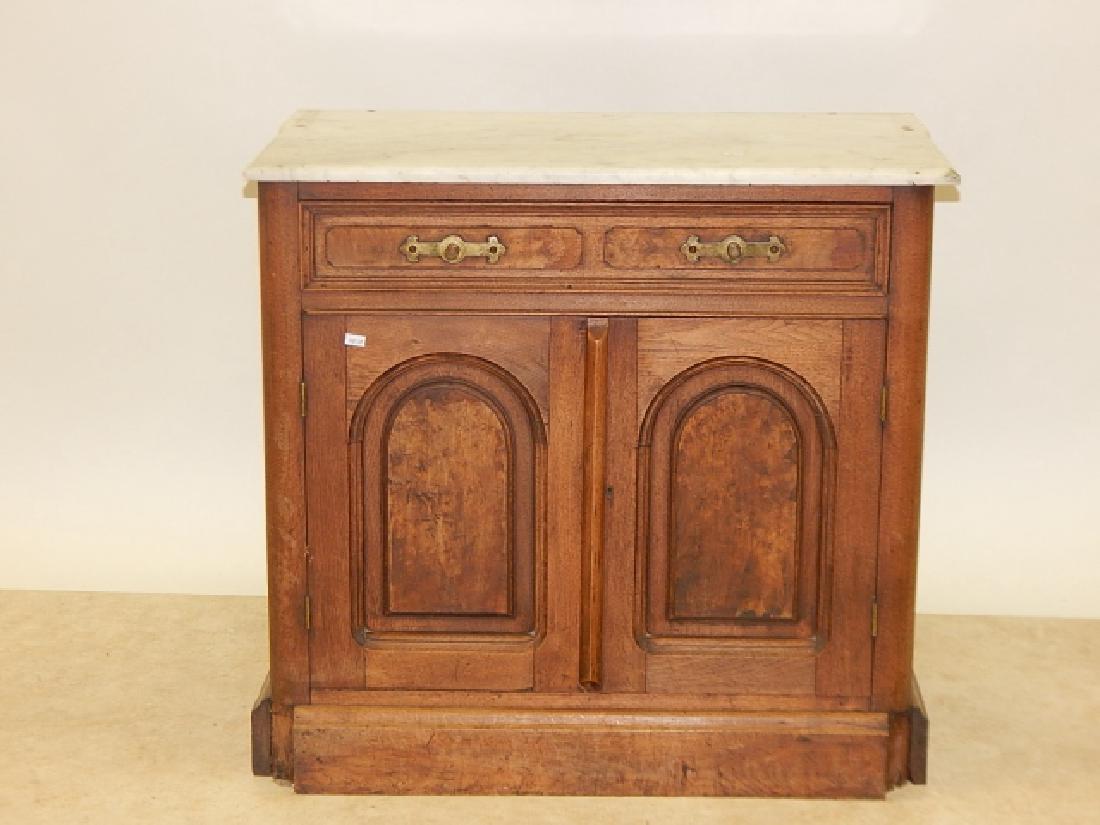 MARBLE TOP, BURLED WALNUT COMMODE (1 of 3)