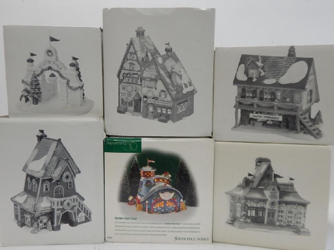 6 PC. DEPARTMENT 56 HERITAGE VILLAGE COLLECTION: 6 HERITAGE VILLAGE COLLECTION BUILDINGS BY DEPARTMENT 56. "NORTH POLE SERIES"