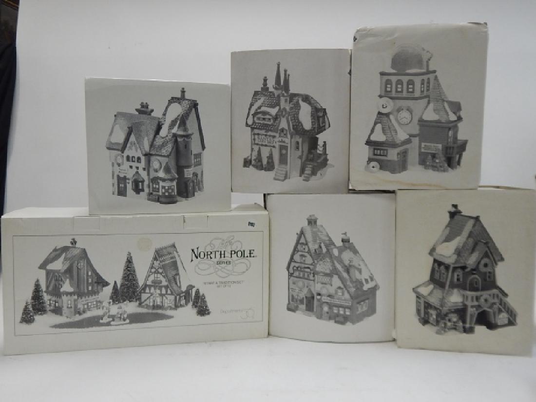 6 PC. DEPARTMENT 56 HERITAGE VILLAGE COLLECTION: 6 HERITAGE VILLAGE COLLECTION BUILDINGS BY DEPARTMENT 56, NORTH POLE SERIES.