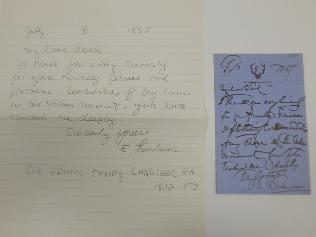 SIR EDWIN HENRY LANDSEER AUTOGRAPHED LETTER (1 of 3)