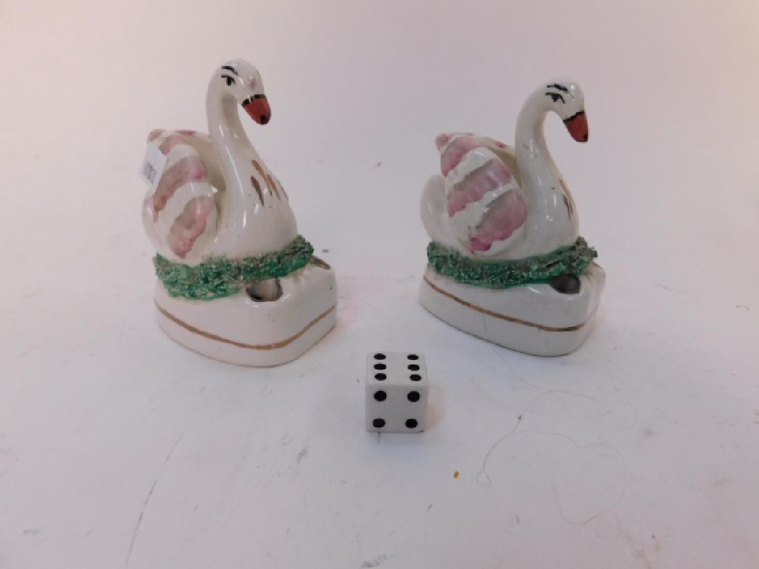 TWO STAFFORDSHIRE SWAN FLOWER FROGS (1 of 2)