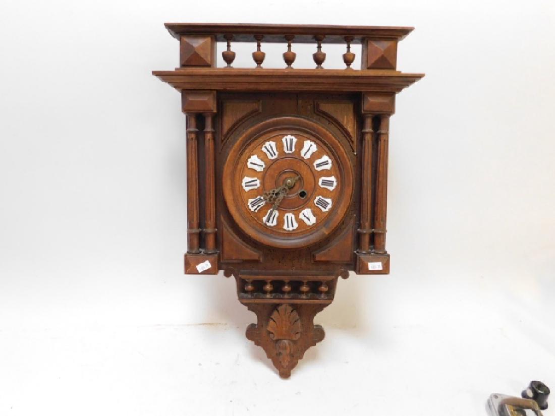 GERMAN WALL CLOCK: KEY AND PENDULUM. PORCELAIN ROMAN NUMERALS.