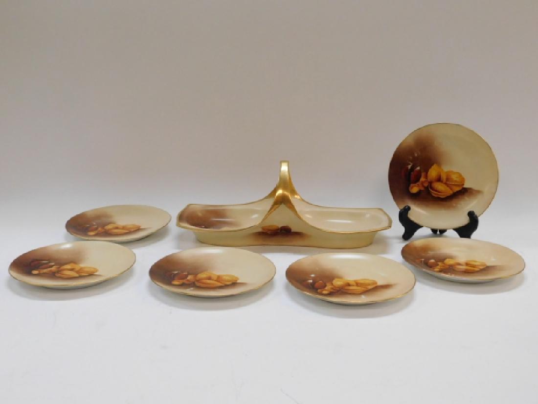 SEVEN PIECE BAVARIAN NUT SET: PLATES ARE 6", DIVIDED PLATE IS 12 1/2" BY 5"