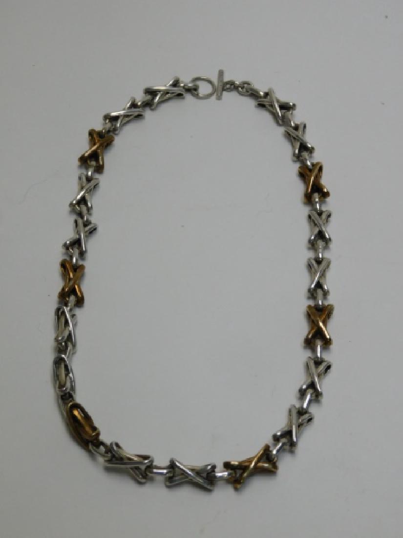 TWO-TONE STERLING SILVER CHOKER: 1.8OZ copper looking finish on some links