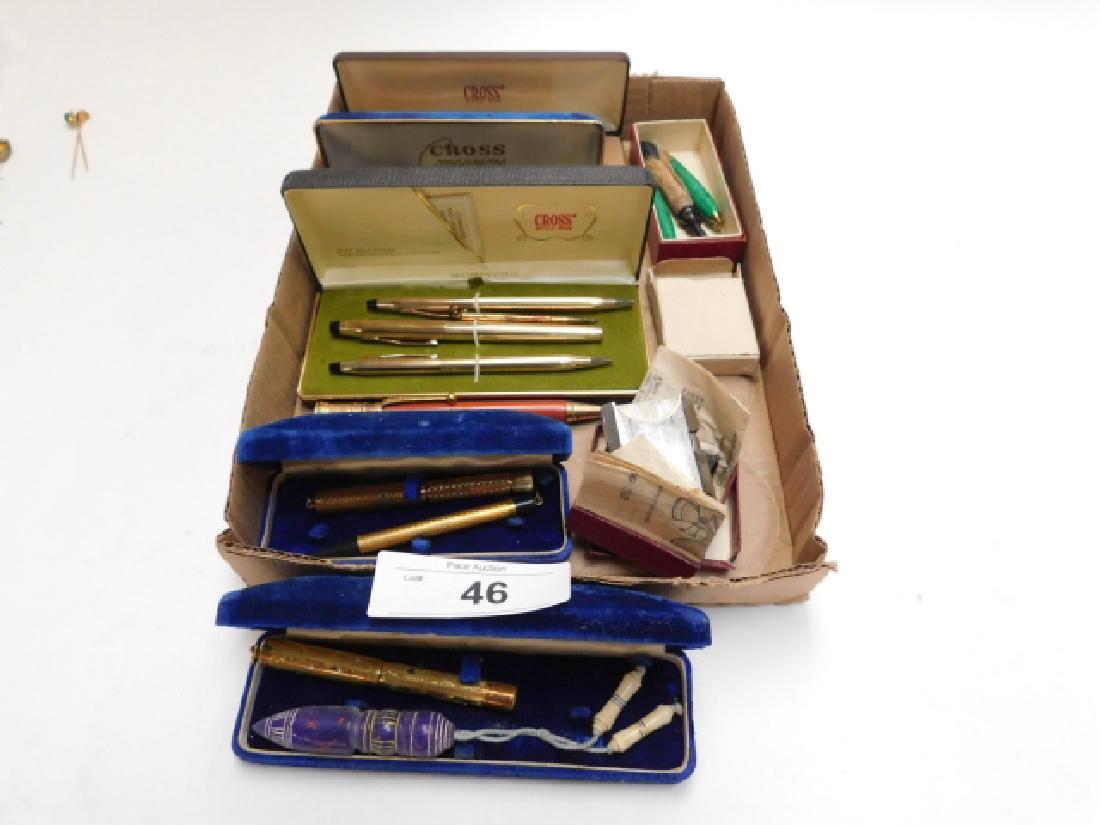 LOT OF VINTAGE PENS AND LIGHTERS: ROSS, WATERMAN, AND MORE. MAJORITY WITH CASES.
