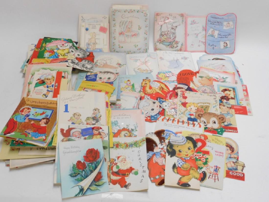 LARGE COLLECTION OF OLD CARDS: INCLUDES NEW BABY, BIRTHDAY, CHRISTMAS AND MORE. DIFFERENT SIZES AND SHAPES.
