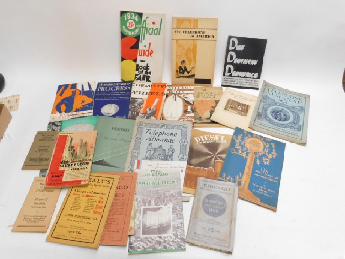 COLLECTION OF BROCHURES, BOOKS, AND GUIDES: INDUSTRY BROCHURES, TELEPHONE BOOKS, CHICAGO STREET GUIDES.