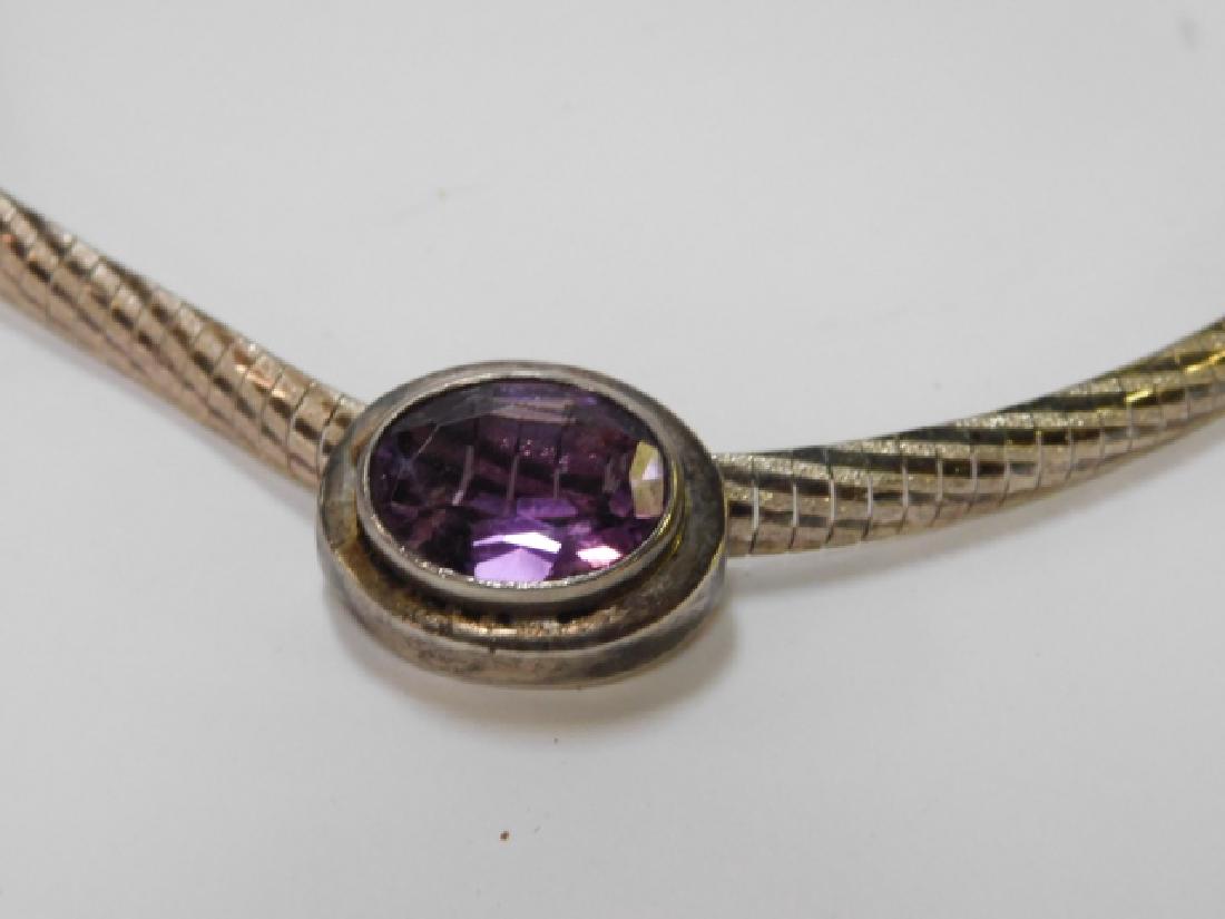 STERLING SILVER CHOKER: BEAUTIFUL AMETHYST LIKE STONE