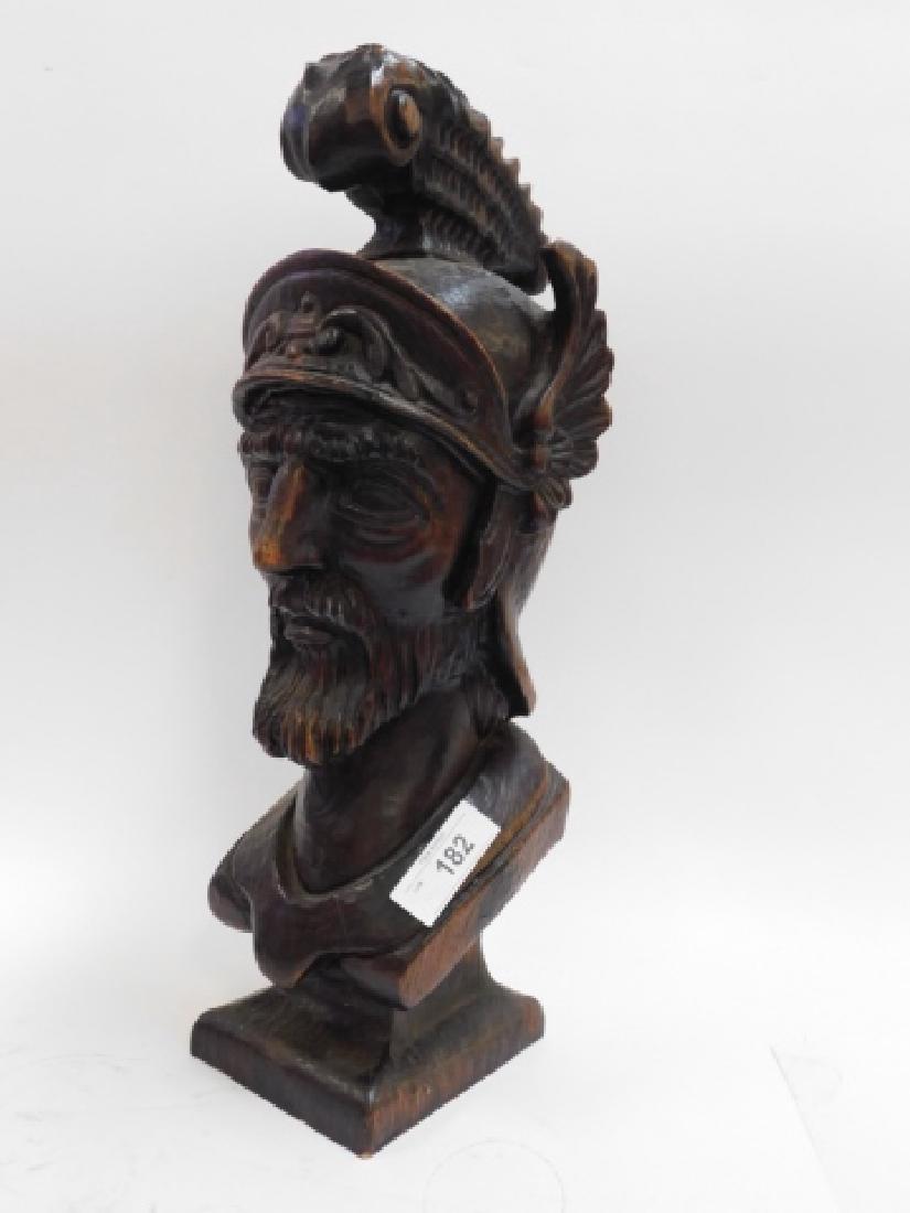 HAND CARVED BUST OF ROMAN SOLDIER: 21" TALL
