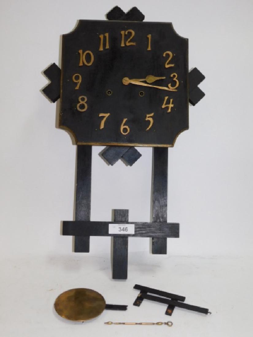 MISSION CLOCK: WITH PENDULUM. AS IS SPLIT WOOD NOT WORKING NO KEY