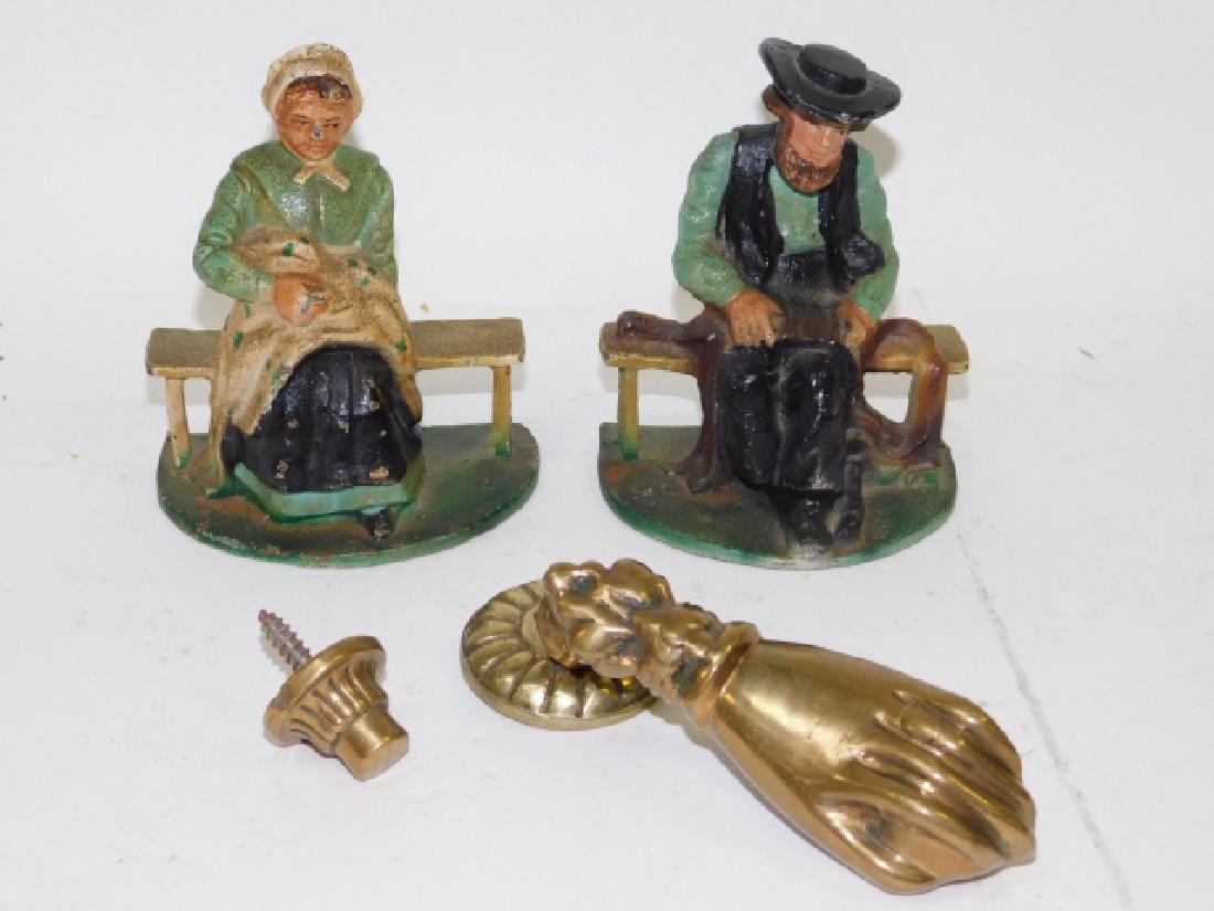 PAIR OF BOOKENDS AND DOOR KNOCKER: BOOKENDS ARE 4 AND 3/4" TALL