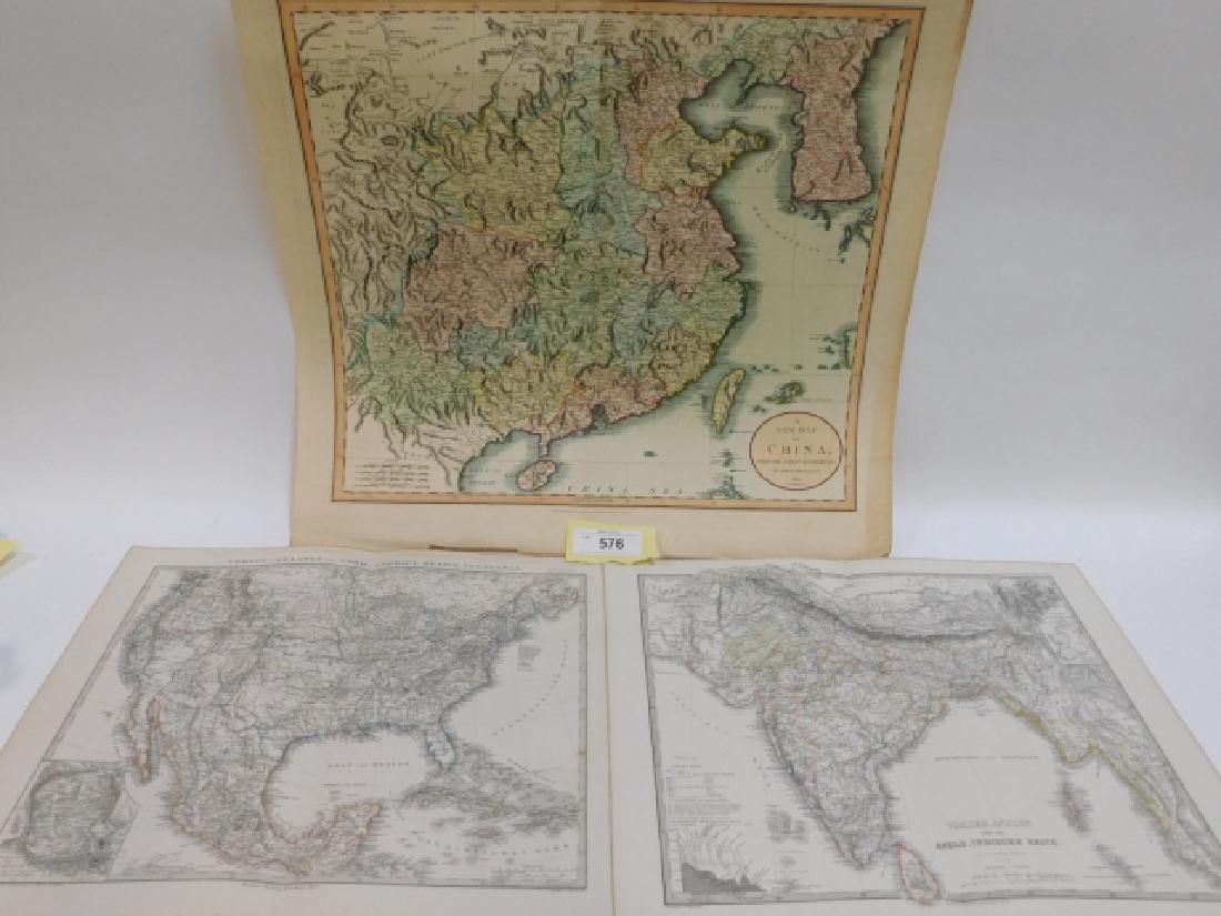THREE ANTIQUE MAPS: CHINA, NORTH AMERICA -UNITED STATES OF AMERICA, MEXICO, AND YUCATAN. ALSO WITH VORDER-INDIEN ANGLO INDISCHE REICH- JUSTUS PERTHES 1870 GOTHA
