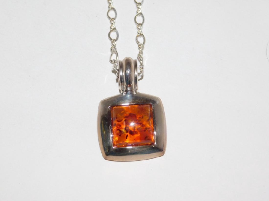 STERLING SILVER CHAIN WITH AMBER STONE PENDANT (1 of 2)