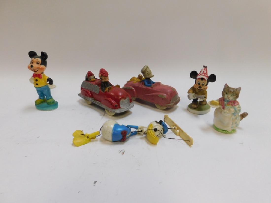 COLLECTION OF WALT DISNEY FIGURES: MICKEY MOUSE, DONALD DUCK. RUBBER ON CARS IS DRY.