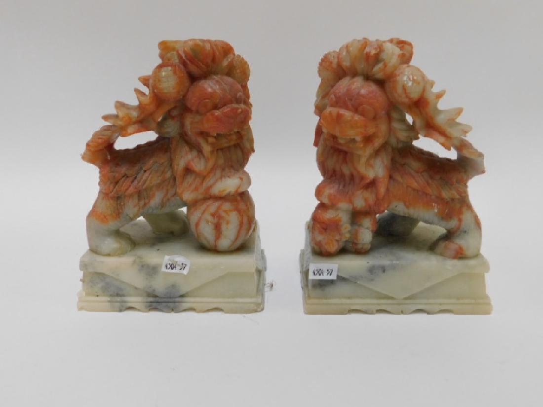 PAIR OF MARBLE FOO DOGS: GOOD CONDITION. 8" TALL.