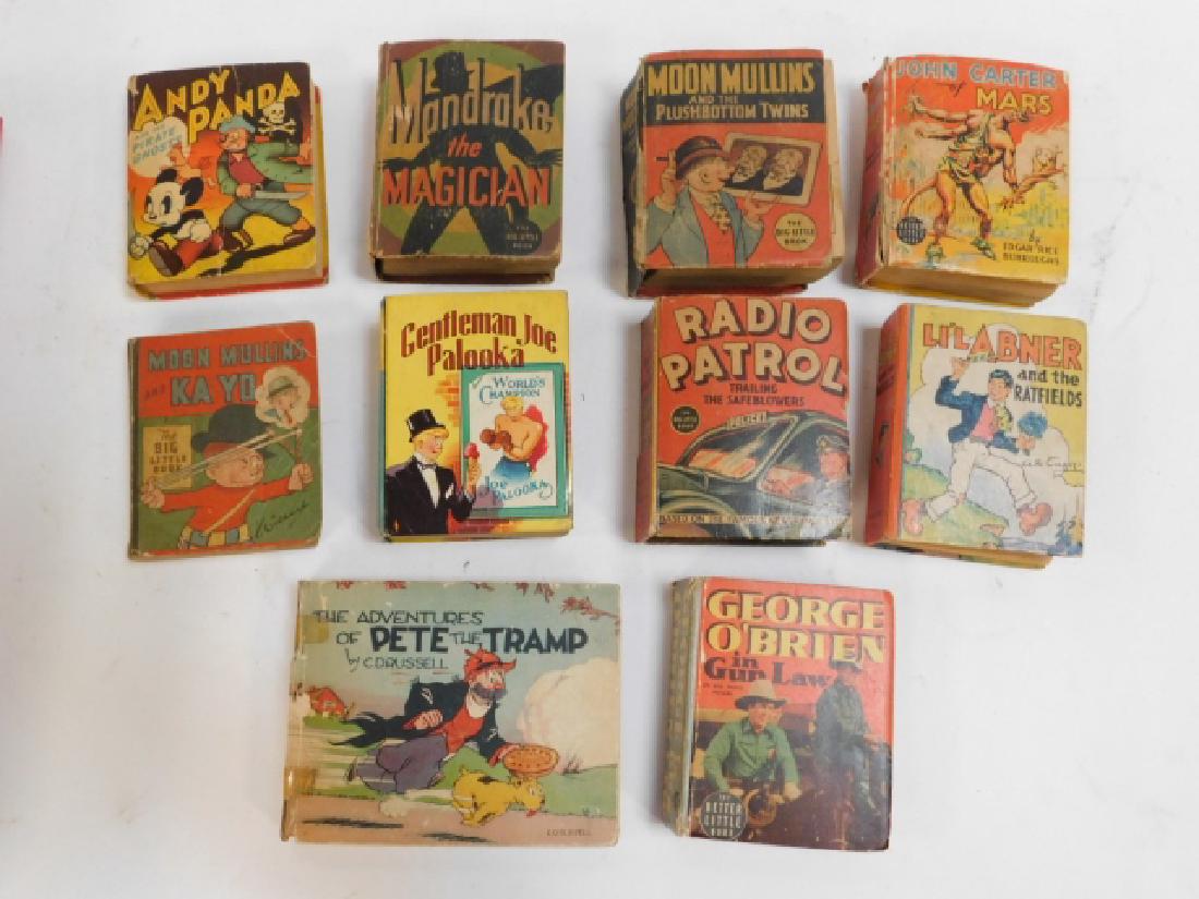 COLLECTION OF BIG LITTLE BOOKS: 10 TOTAL. POCKET SIZE- ROUGHLY 4 1/2" BY 3 3/4" ALONG WITH ONE 4 3/4" BY 6". LOT INCLUDES: ADVENTURES OF PETE THE TRAMP, MANDRAKE THE MAGICIAN, JOHN CARTER OF MARS, RADIO PATROL, ANDY PANDA, LI'L ABNE