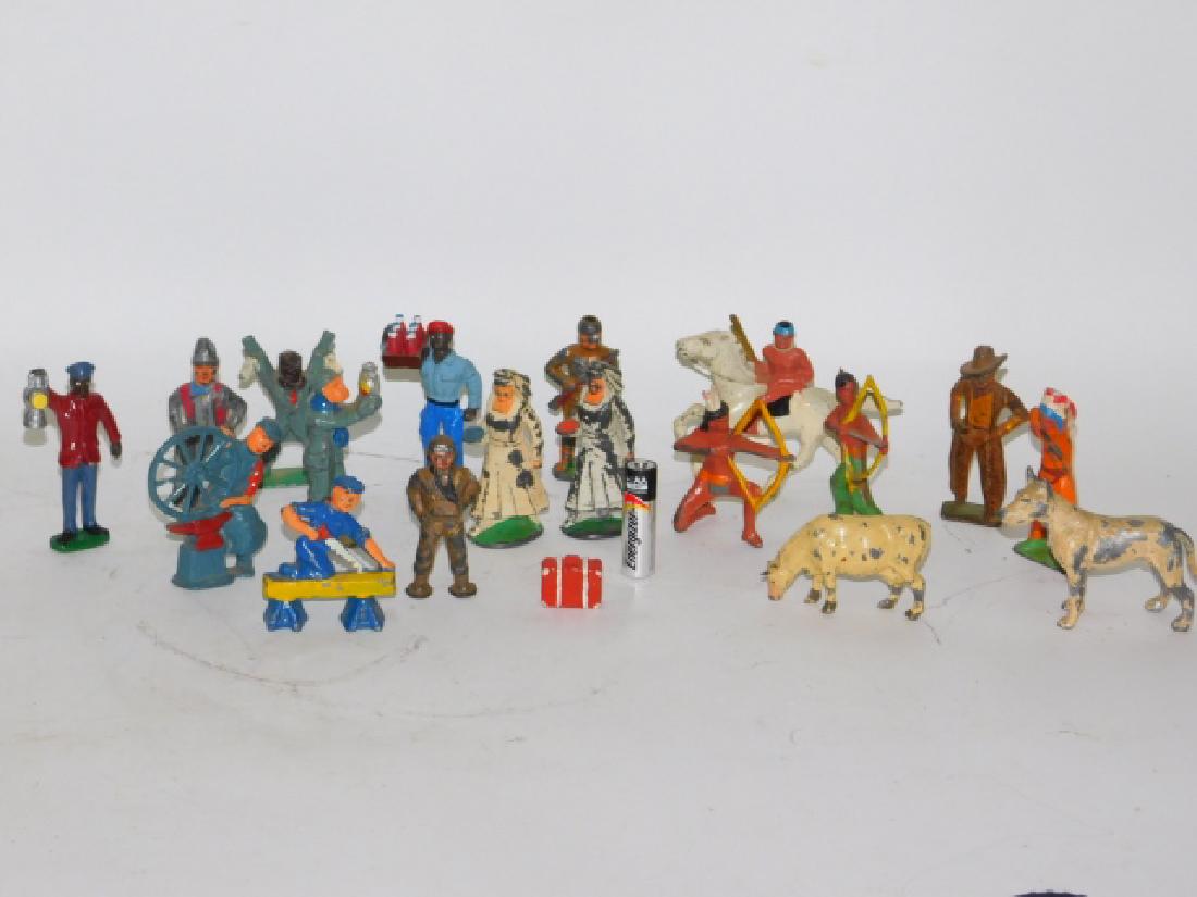 COLLECTION OF LEAD FIGURES AND ANIMALS: NUDES, INDIANS, ANIMALS, COMBOY, AND MORE.