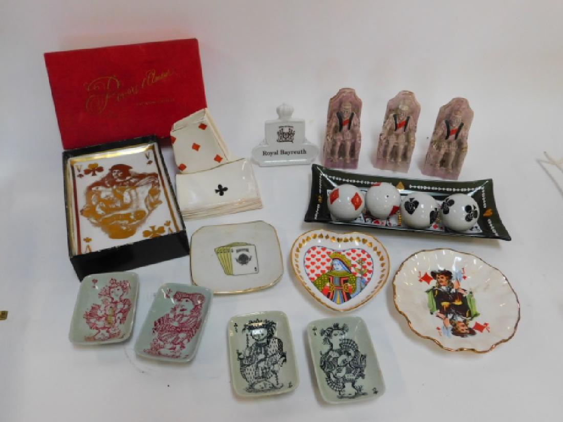 COLLECTION OF PLAYING CARD DISHES: INCLUDES SPODE, BAVARIAN, AND MORE. VARIOUS SIZES.