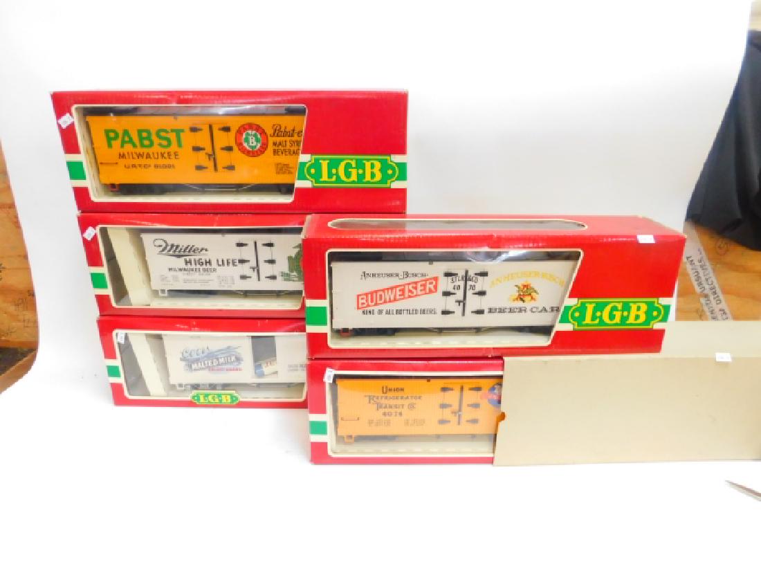 LGB BUDWEISER, PABST, COORS, MILLER TRAIN CARS: 5 PIECES TOTAL