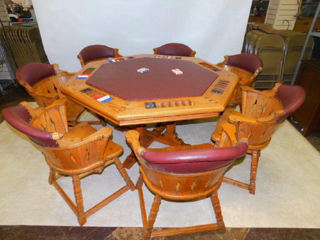 VIKING OAK POKER TABLE AND CHAIRS