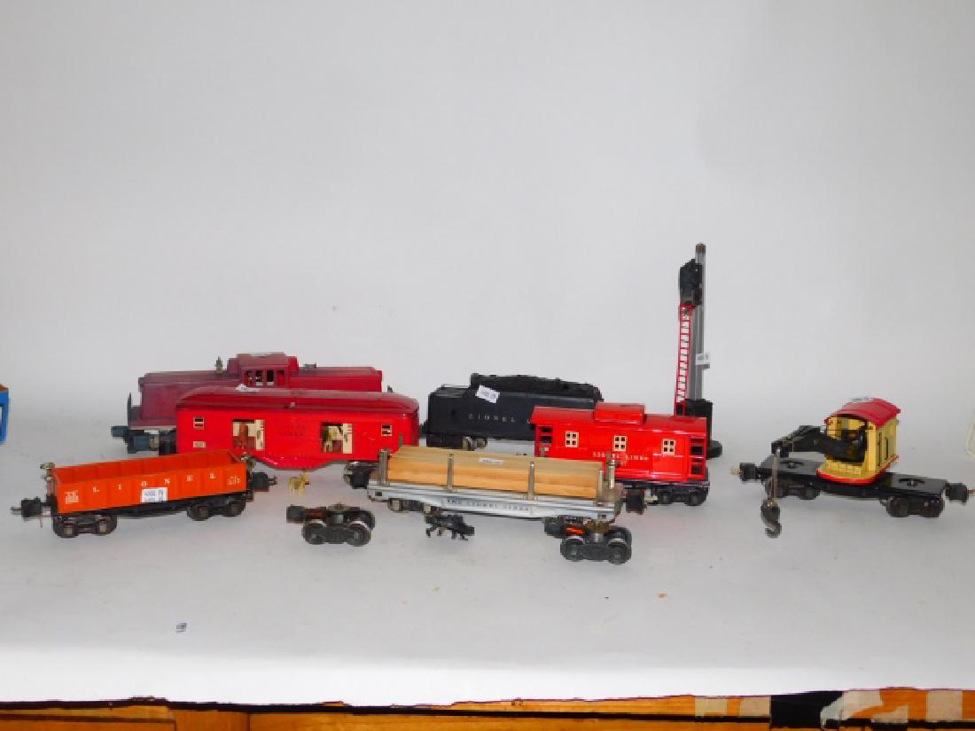LIONEL TRAIN CAR COLLECTION: WITH COAL CAR, LOG CAR, CRAIN, ANIMALS, AND MORE