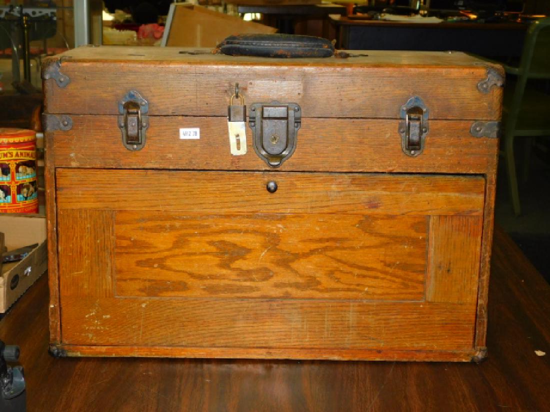WOODEN TOOL BOX WITH TOOLS: GOOD CONDITION.
