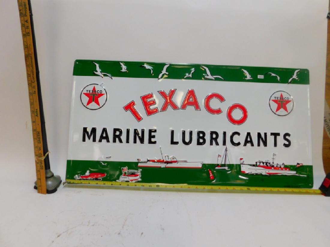 TIN TEXACO MARINE LUBE SIGN: MODERN. MEASUREMENT SHOWN IN PHOTO