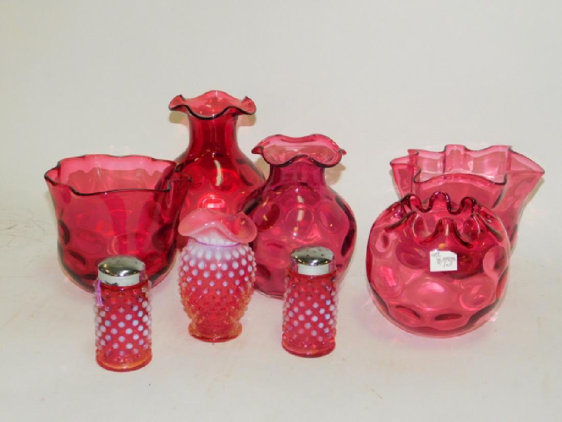 CRANBERRY GLASS VASES AND SHAKERS (1 of 3)
