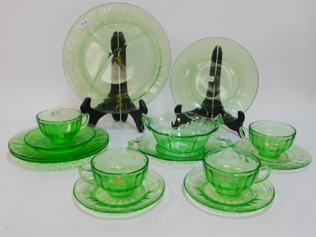 ASSORTED GREEN DEPRESSION GLASS DISHES (1 of 5)