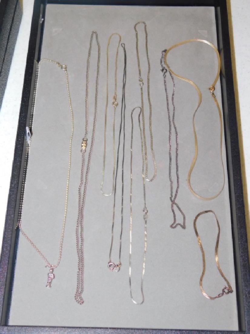 COLLECTION OF STERLING SILVER CHAINS: 8 NECKLACES WITH ONE BRACELET. GREAT GROUP OF NECKLACES, PERFECT FOR ANY EVENT.