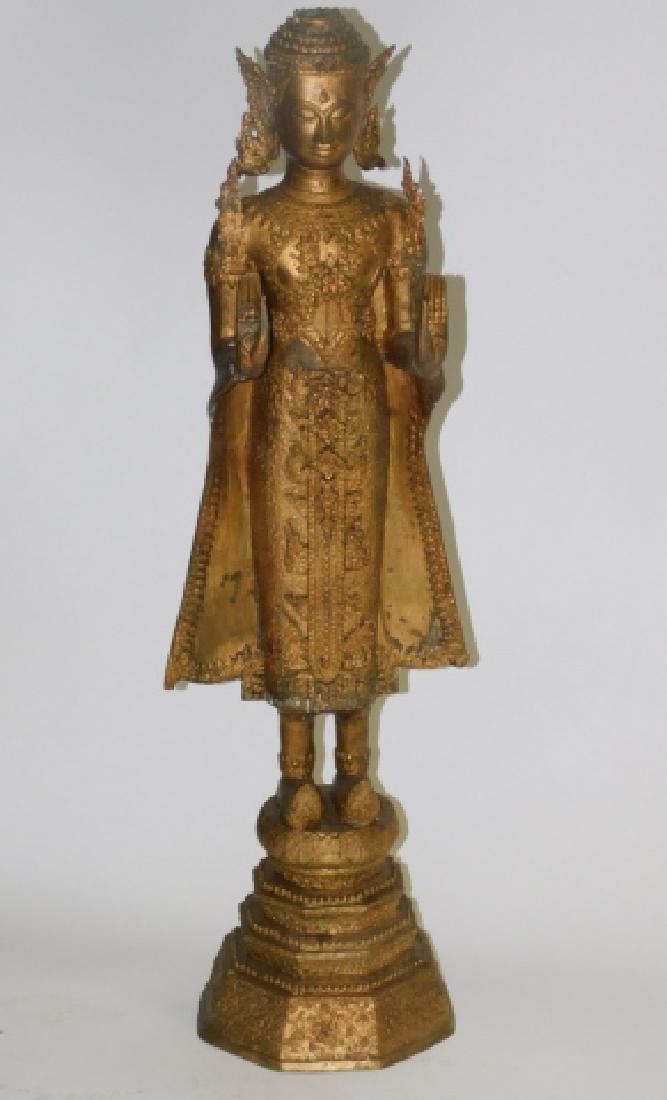 BRONZE DEITY: 34" TALL. NICE FINSIH. MISSING SPEAR PART ON HEAD