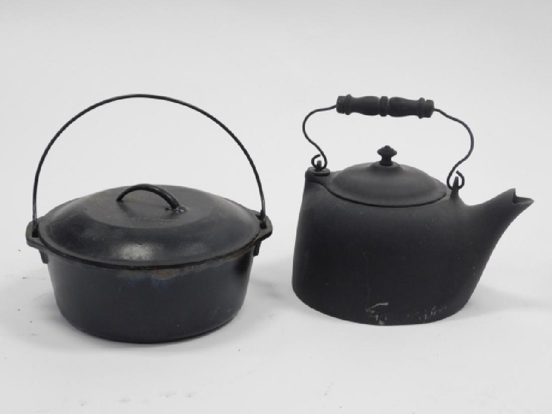 CAST IRON DUTCH OVEN AND TEA POT: OVEN WITH LID TOGETHER WITH A TEA POT