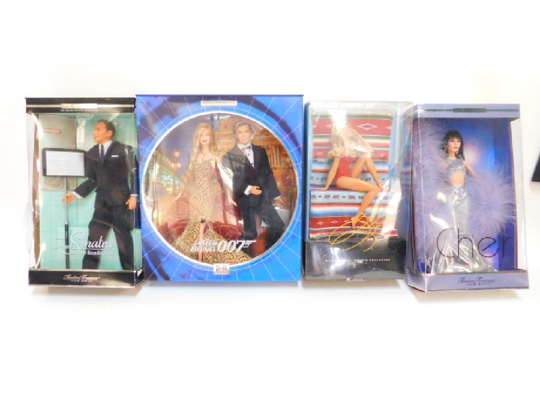 4 BARBIE DOLLS: CHER, JAMES BOND, FARRAH, FRANK SINATRA