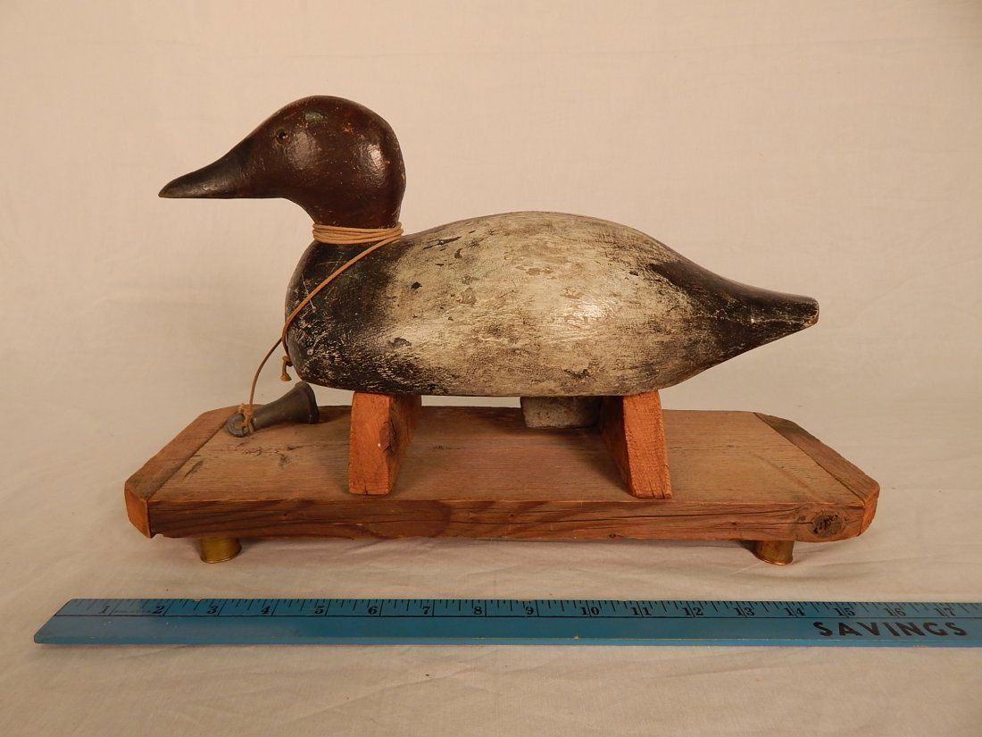 Canvasback Drake Duck Decoy: 14.5" long, wood, mounted on stand