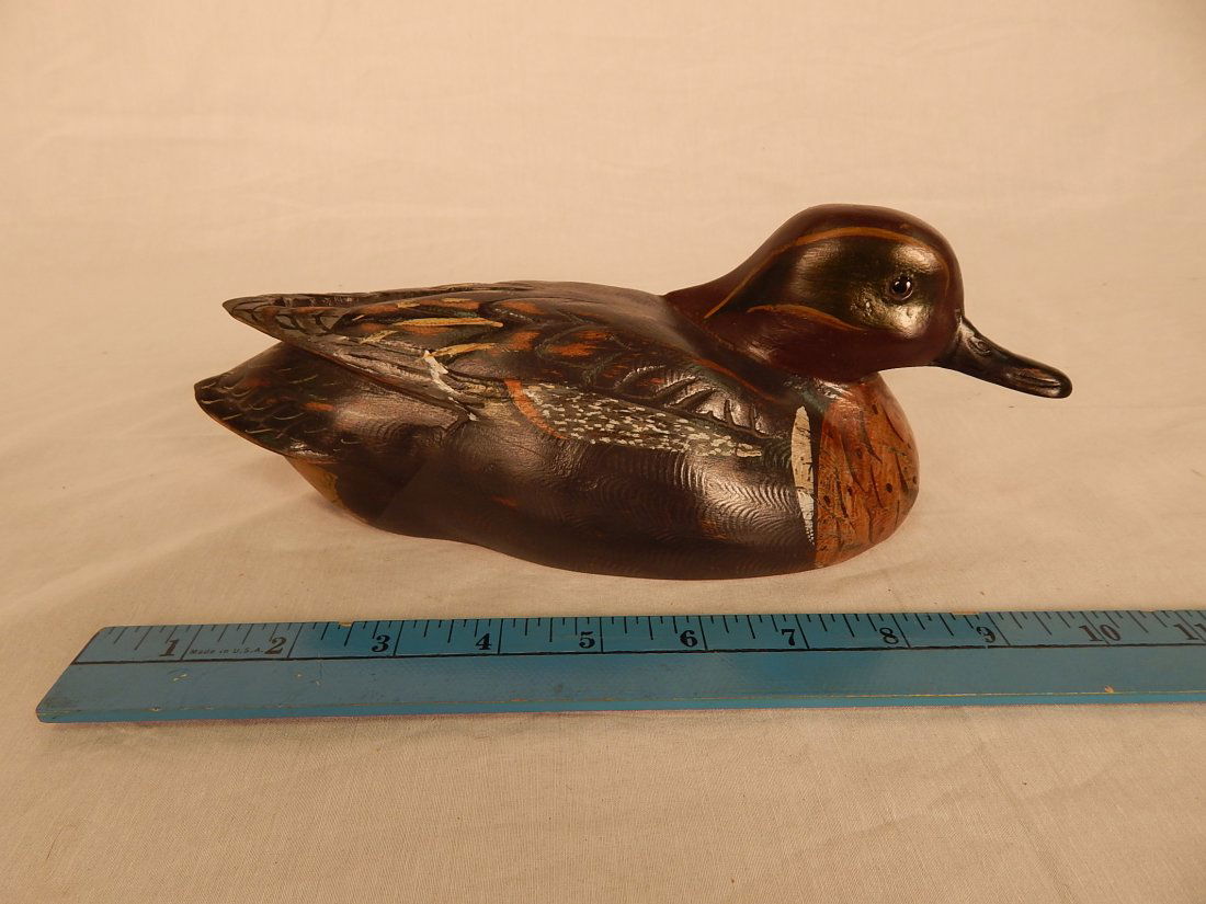 Teal Duck Decoy: 10" long, wood, Charles Moore, 1991, 2nd open AARC Fall 91
