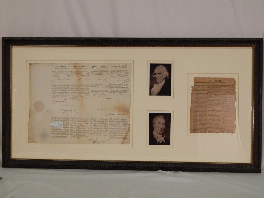 James Madison Document: Portraits, July 4 1812 newspaper, 52" x 26.5"