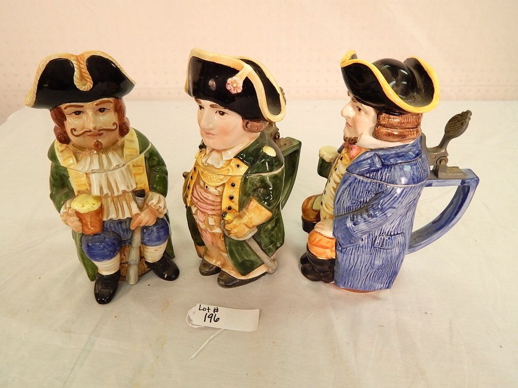 Collection of English lidded steins: comprised of three unmarked lidded steins